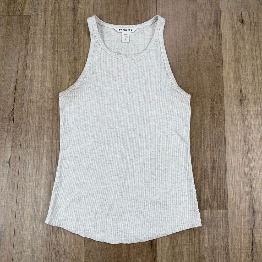 Athleta Women's Small S Heather Gray Ribbed Racer Back Muscle Tank Top